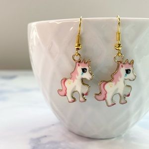 Pink and gold horse charm earrings